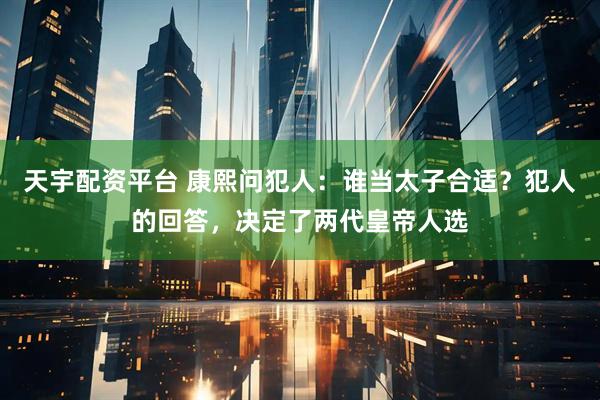 天宇配资平台 康熙问犯人:谁当太子合适?犯人的回答,决定了两代皇帝人选
